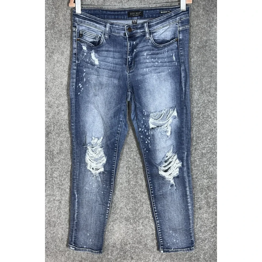 Judy Blue Boyfriend Fit Jeans Womens Juniors Sz 9/29 Blue Stretch Distressed